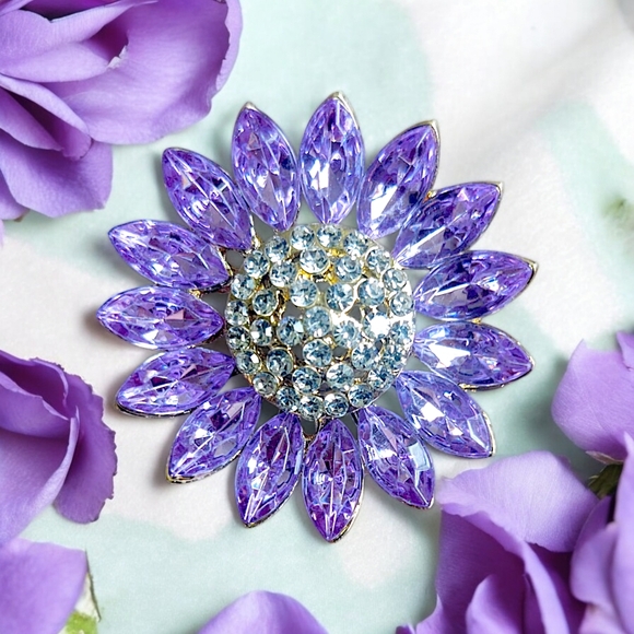 Elegant Purple Rhinestone Sunflower Brooch - Picture 1 of 3